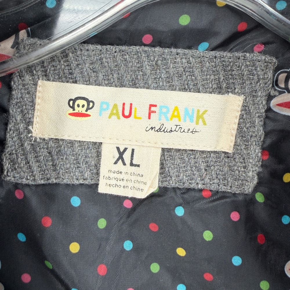 Vintage Paul Frank Pea Coat Women XL Gray Wool Blend Polka Dot Lining Y2K - Picture 4 of 12